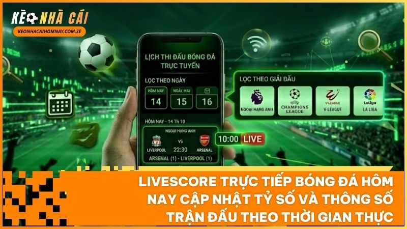 Hệ thống Livescore trực tiếp tự động đẩy thông báo bàn thắng và thẻ phạt theo thời gian thực