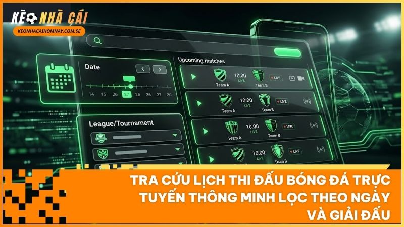 Tính năng lọc lịch thi đấu thông minh theo ngày hôm nay, ngày mai và các giải đấu tâm điểm